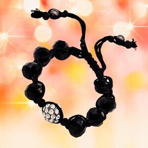 Adjustable Shamballa Bead Bracelet – Black Faceted Beads & Crystal Ball